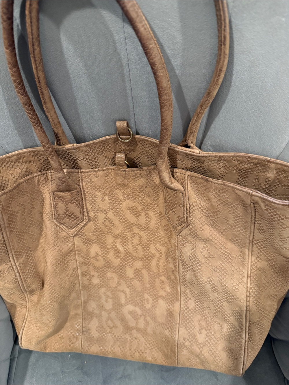 Lauren Merkin Taupe Leopard-Embossed Suede Tote